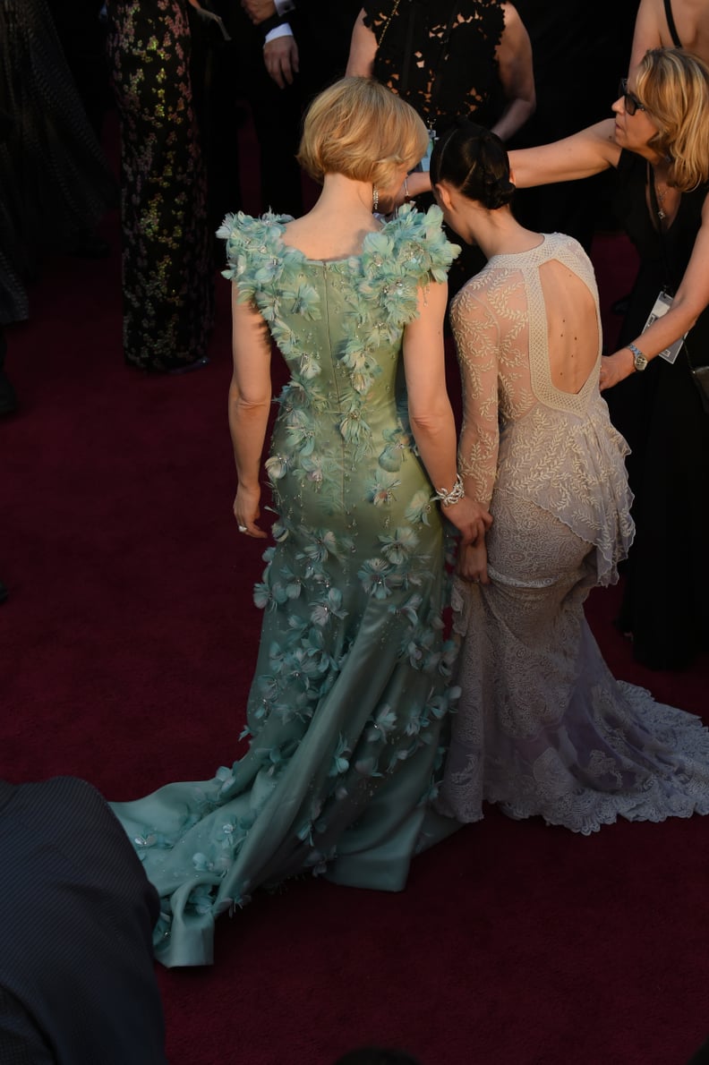 Carol Costars Cate Blanchett and Rooney Mara Navigating the Carpet in Their Gowns