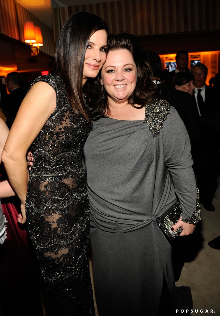 Sandra Bullock smiled with Melissa McCarthy at the afterparty in Hollywood on Sunday night.
Sandra Bullock smiled with Melissa McCarthy at the afterparty in Hollywood on Sunday night.