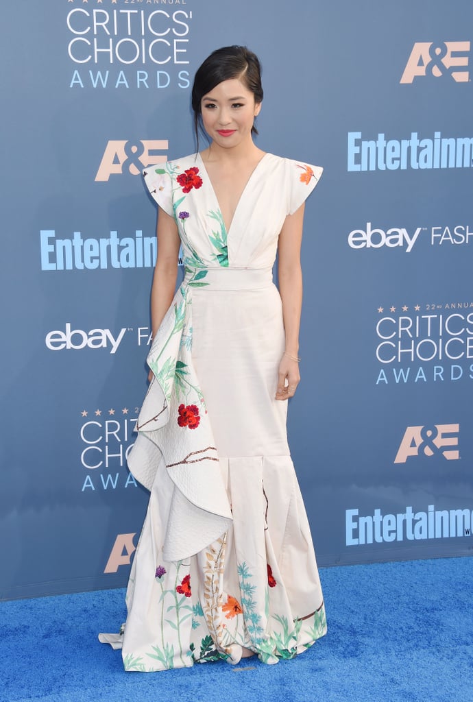 Rocking a floral Johanna Ortiz gown at the 2016 Critics' Choice Awards.