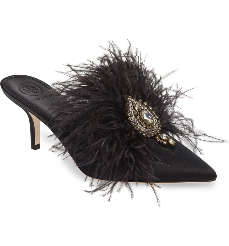 Tory Burch Elodie Embellished Feather Mule