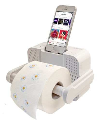 An iPhone speaker/toilet paper holder for all those raging bathroom parties.