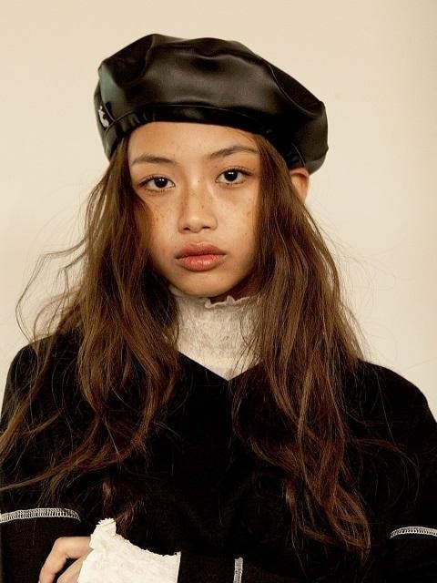 W Concept Black Leather Beret