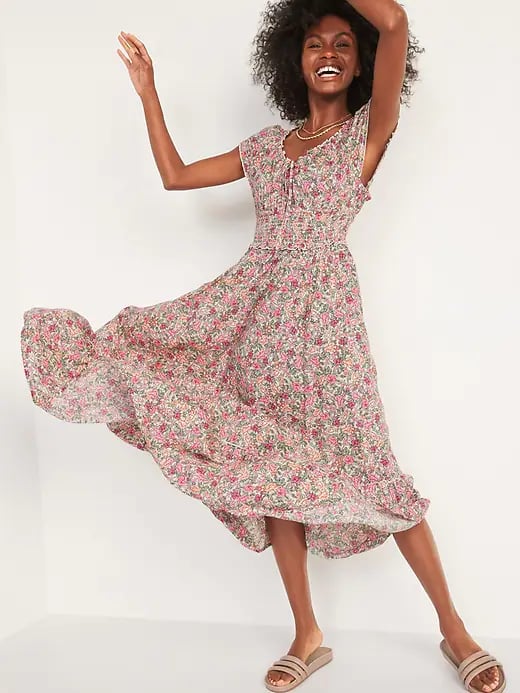 Old Navy Smocked Waist-Defined Floral-Print Midi Dress | Best Midi ...