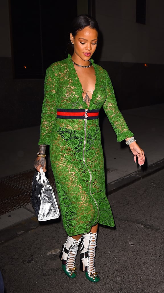Rihanna in See-Through Green Dress in NYC May 2016