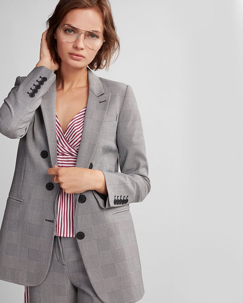 Express Oversized Plaid Three Button Blazer