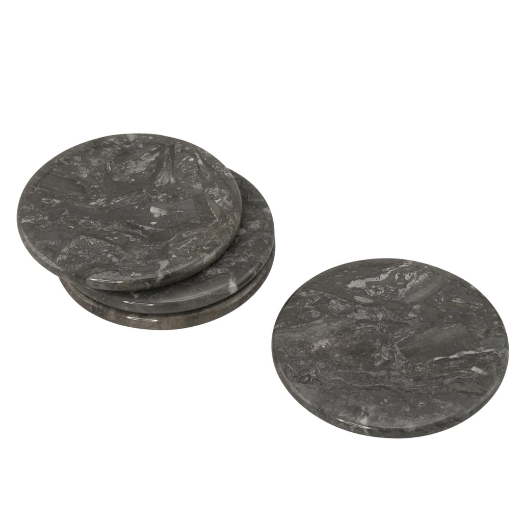 Creative Home Natural Charcoal Marble Set of 4-Pieces Round Coaster, 4 in. Dia.