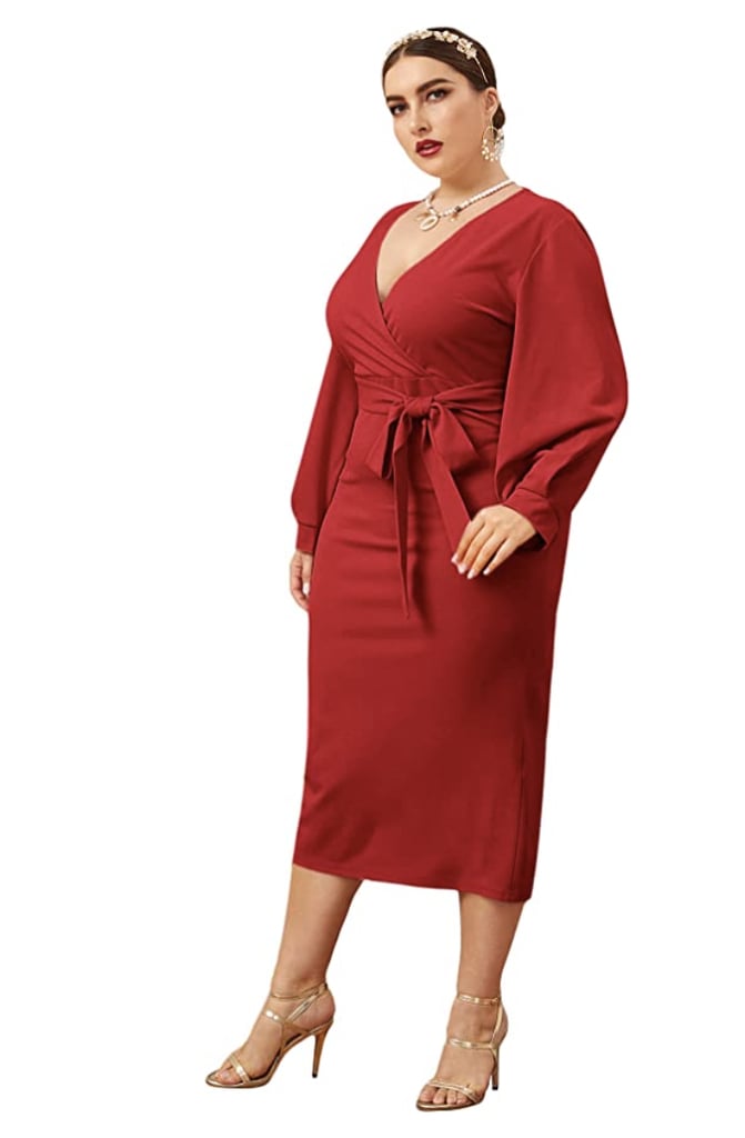 Evening Elegance: Verdusa Plus-Size Midi Belted Bodycon Dress