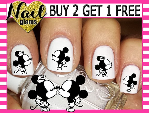 60 Nail Decals - Mickey Minnie KISS 1 Silhouette