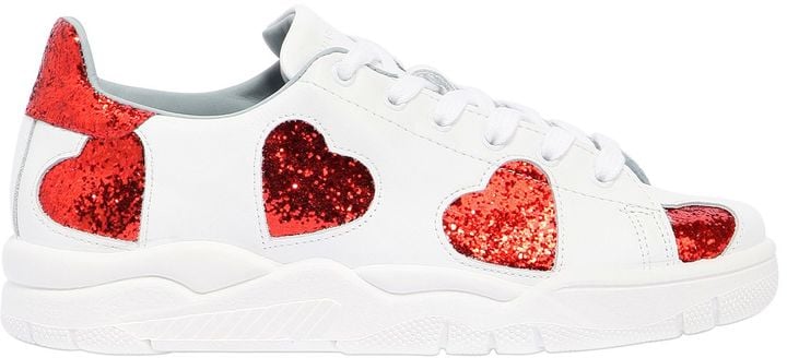 Chiara Ferragni Glittered Hearts Leather Sneakers