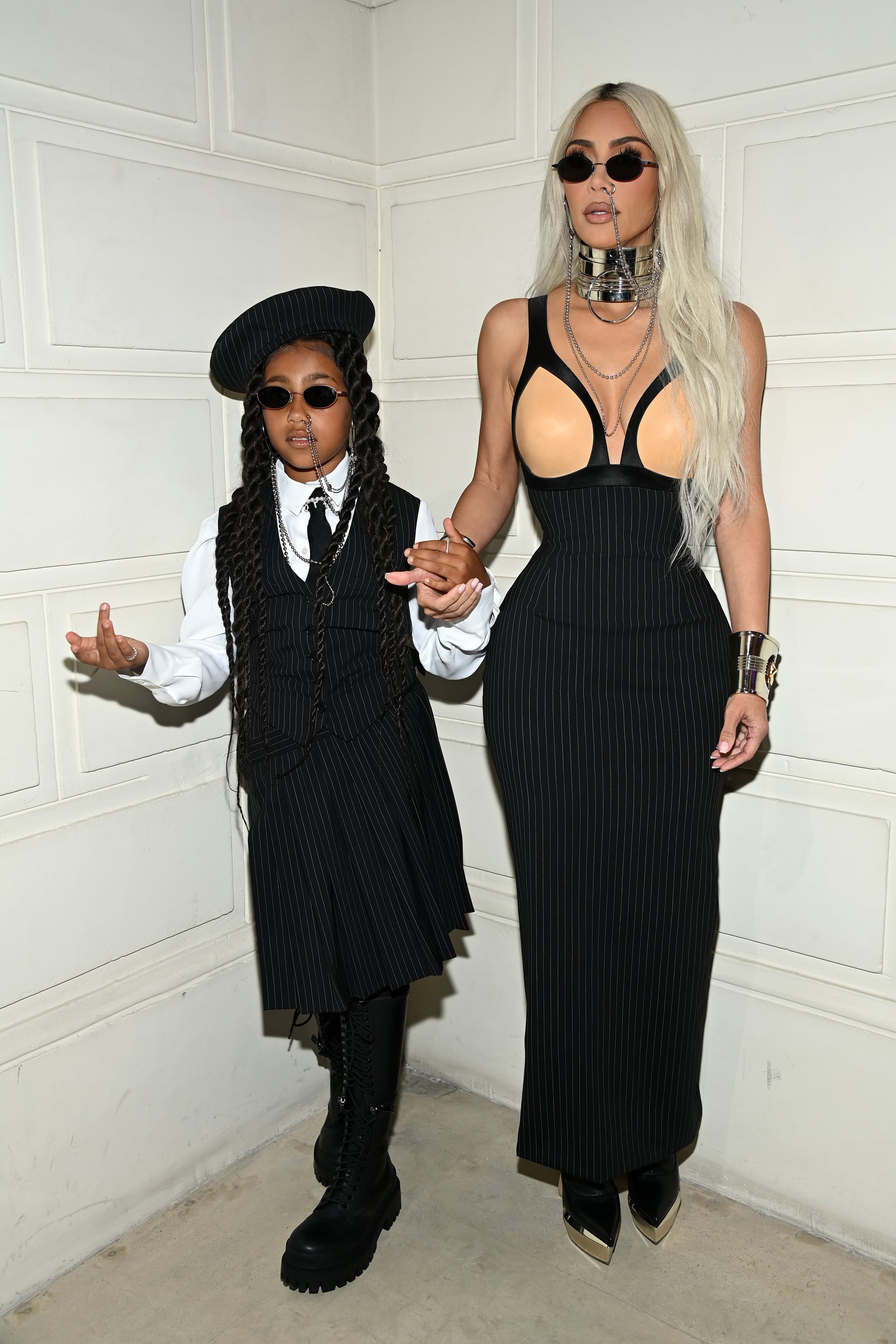 PARIS, FRANCE - JULY 06: (EDITORIAL USE ONLY - For Non-Editorial use please seek approval from Fashion House) North West and Kim Kardashian attend the Jean-Paul Gaultier Haute Couture Fall Winter 2022 2023 show as part of Paris Fashion Week  on July 06, 2022 in Paris, France. (Photo by Pascal Le Segretain/Getty Images)