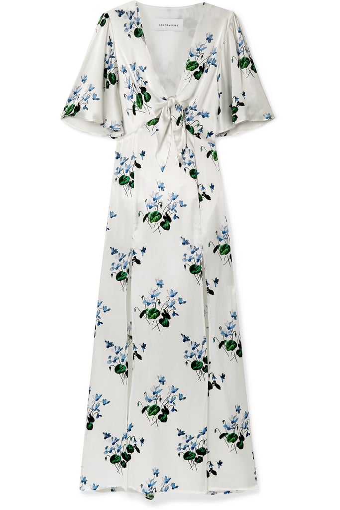 Les Reveries Tie-Front Floral-Print Silk-Satin Maxi Dress