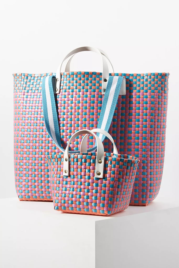 A Convenient Carryall: Woven Tote With Mini Bag