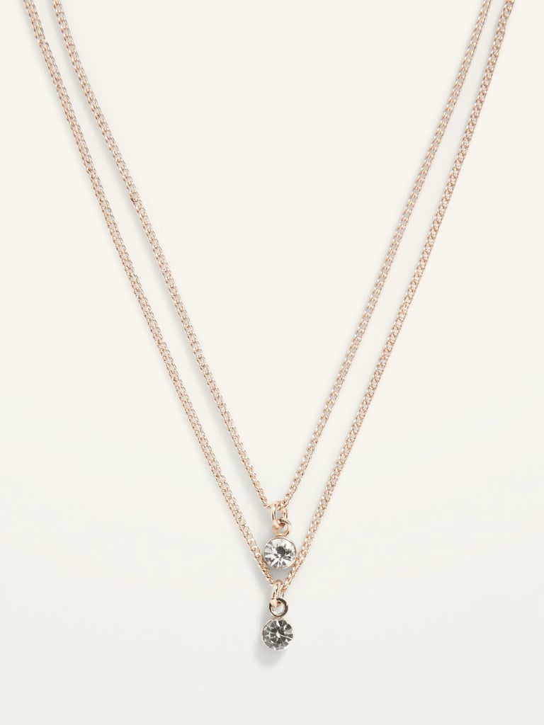 Gold-Toned Layered Rhinestone Pendant Necklace
