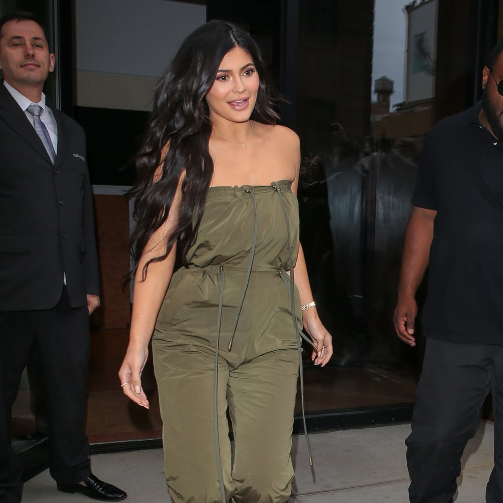 Kylie Jenner: Gold Bomber Jacket, Suede Leggings