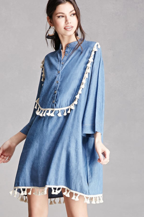 Forever 21 Denim Crochet Fringe Dress