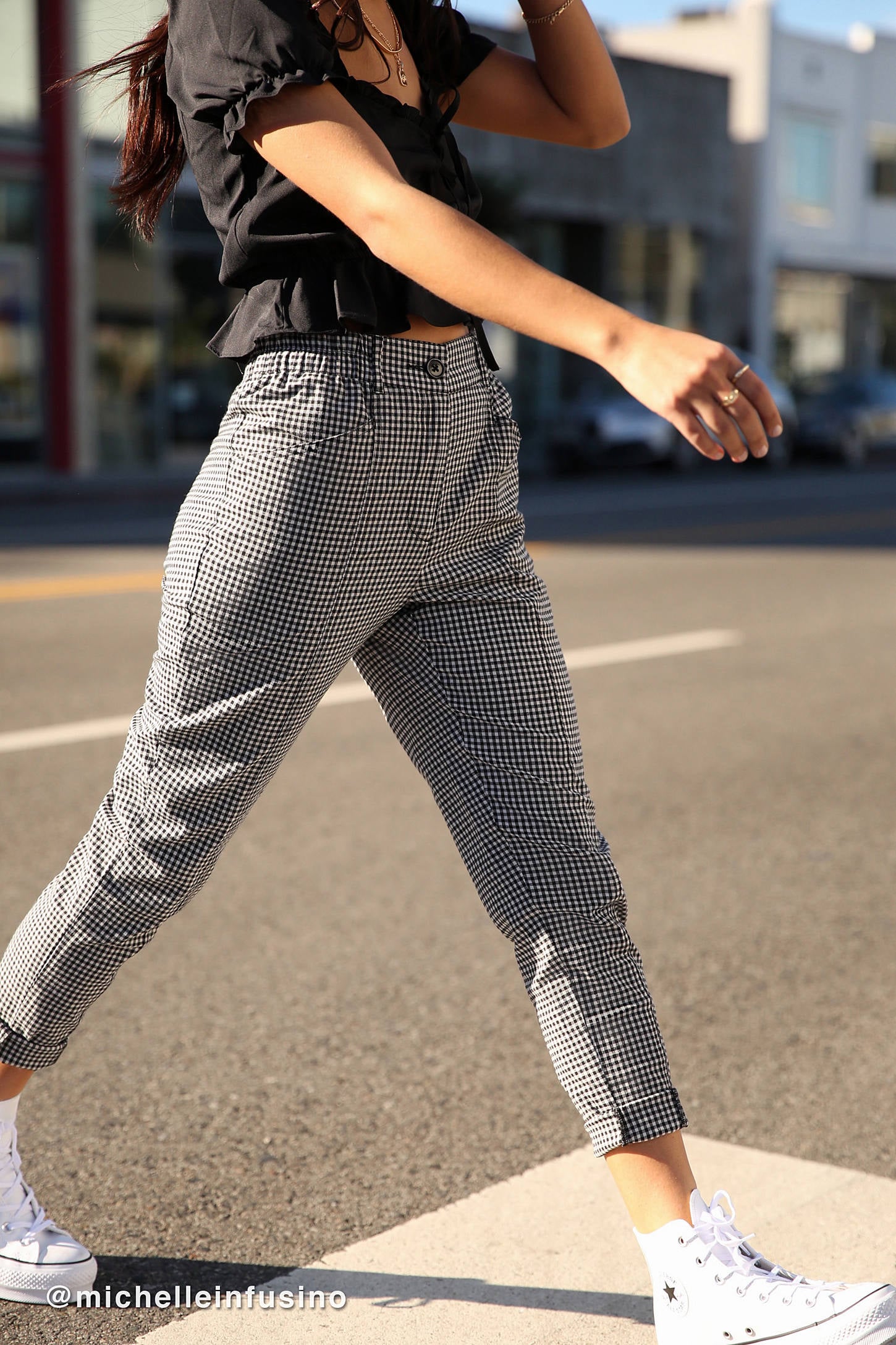 checkered tapered pants
