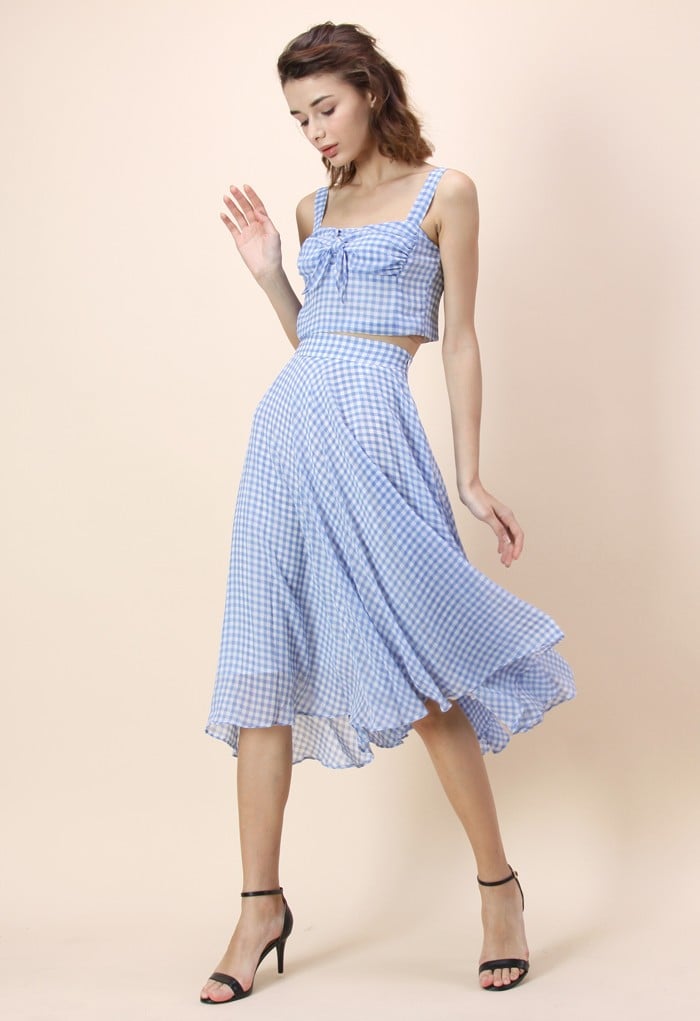 Chicwish Catch the Breeze Top and Skirt Set in Blue Gingham