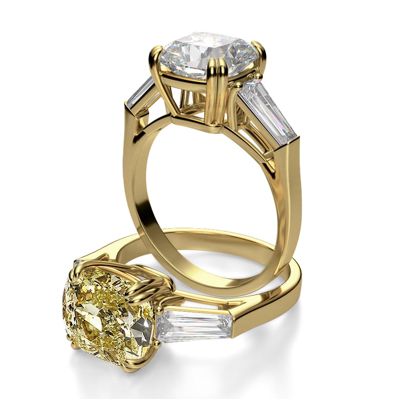 1.4ct. Yellow Diamond Cushion Cut Natural Baguette Side Stones Diamond Engagement Ring