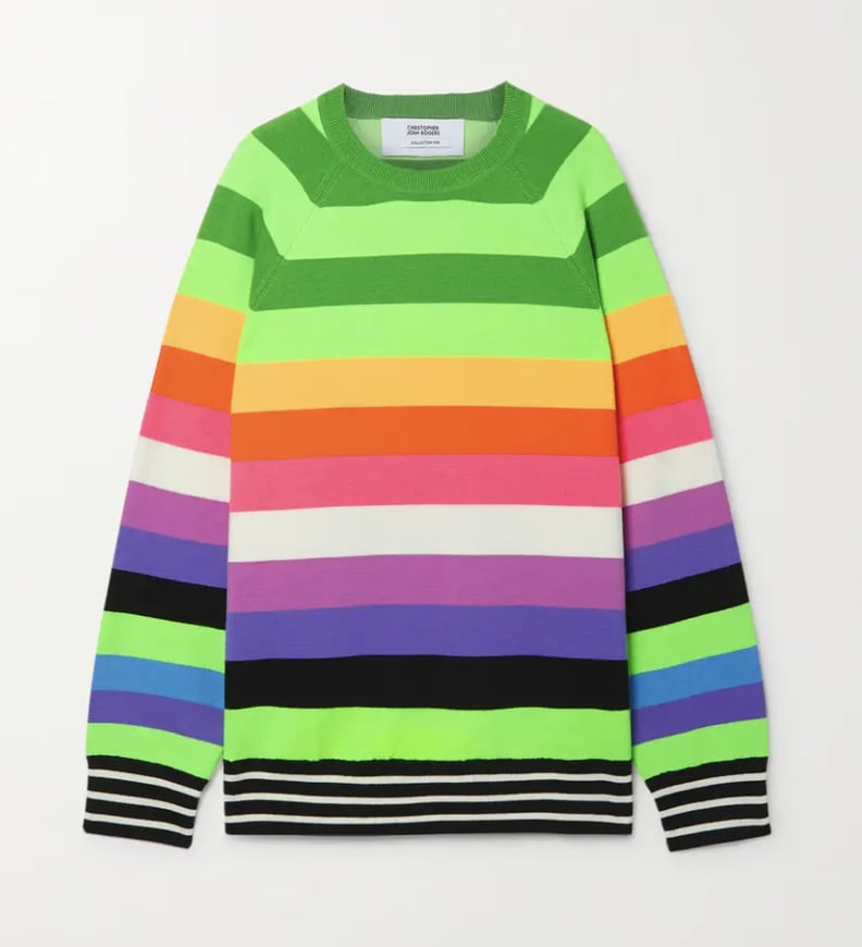 Bold Pullover: Christopher John Rogers Lime Green Oversized Striped Wool-Blend Sweater