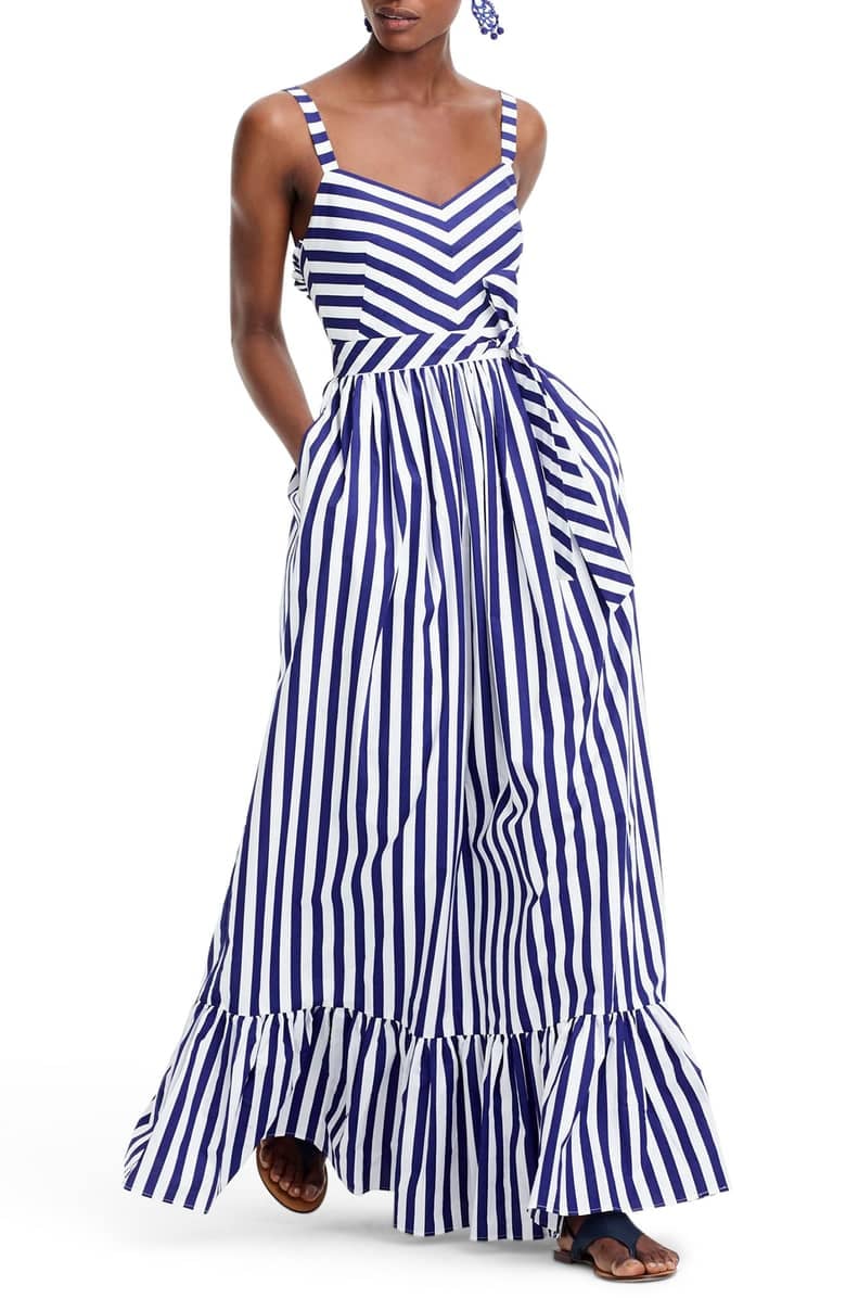 J.Crew Cotton Stripe Ruffle Maxi Dress