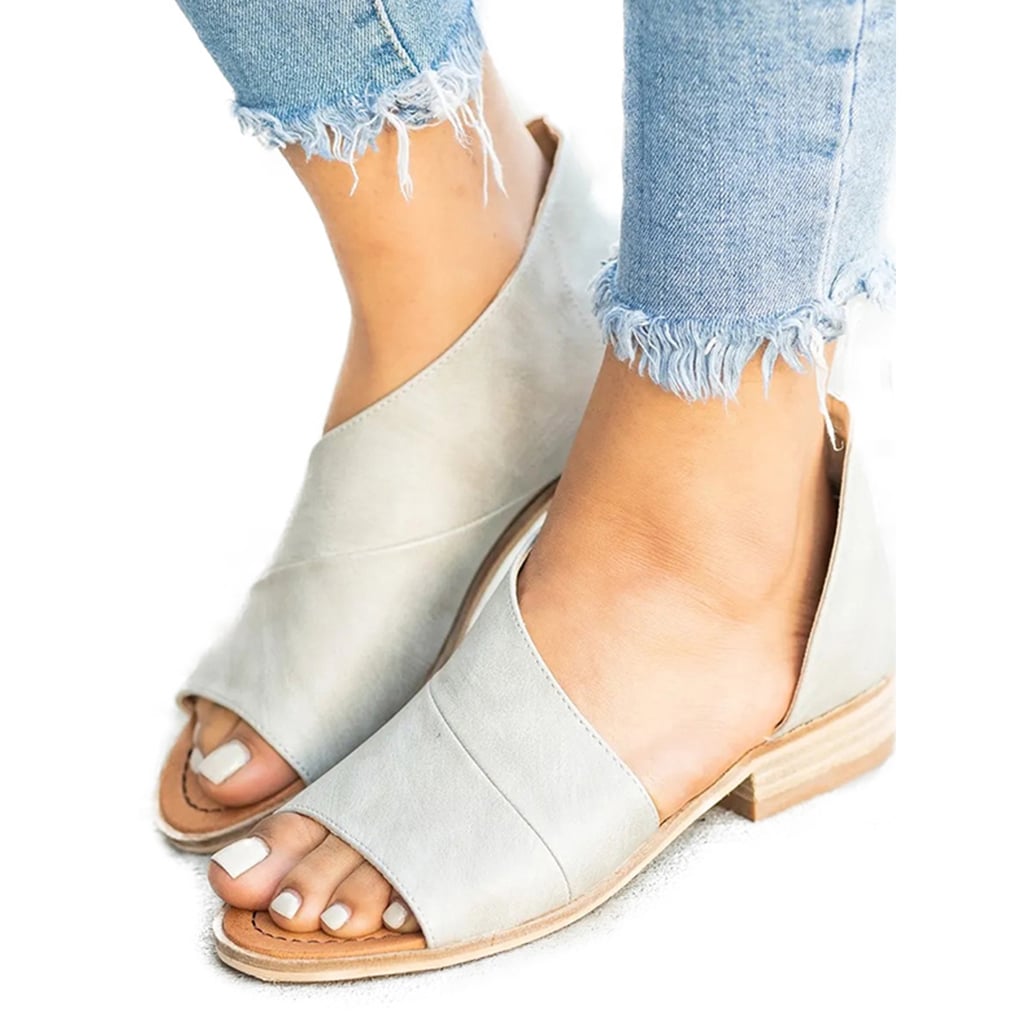 Peep Toe Low Heel Slip On Sandals