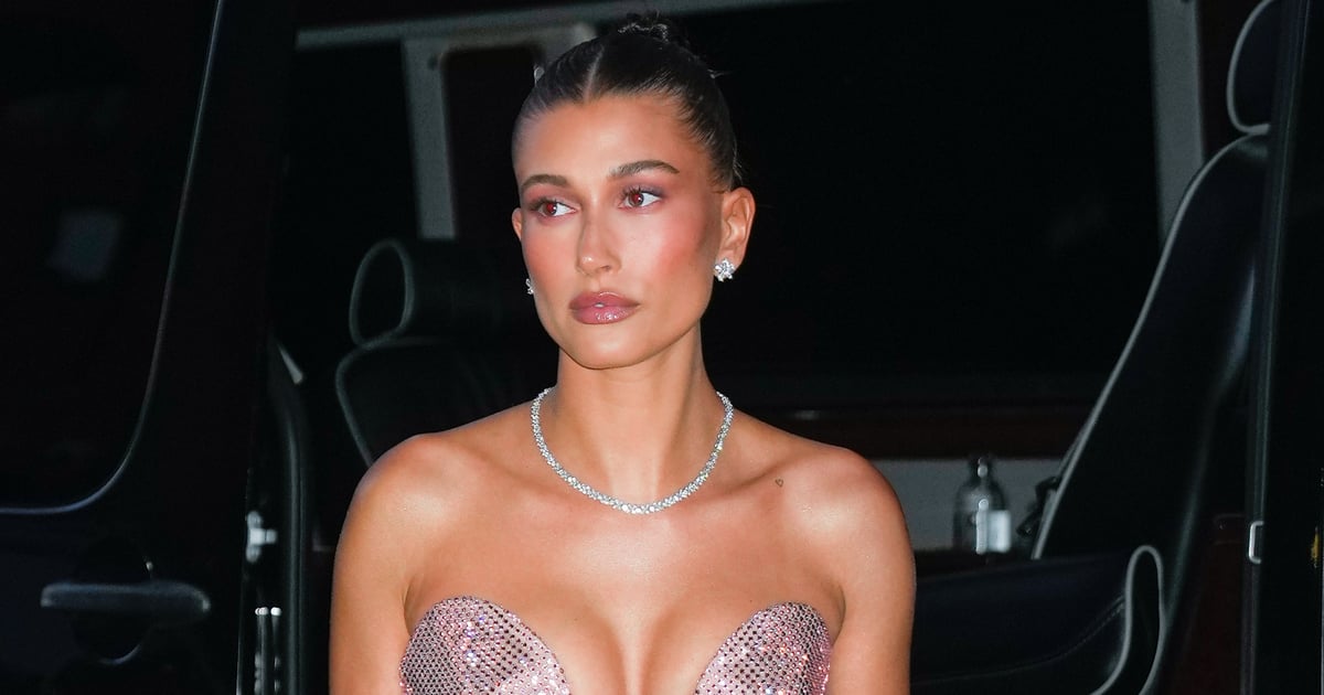 Hailey Bieber Wears Sparkly Pink Dress at Rhode Party in NYC