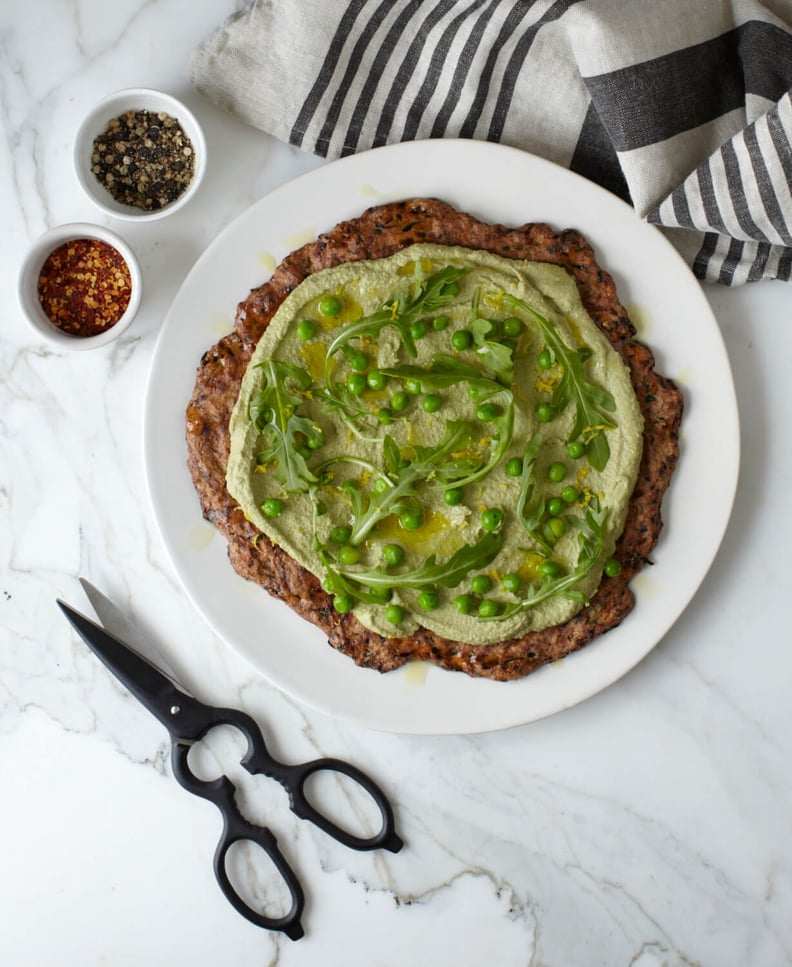 Zucchini Pizza Crust With Lemony Pea Pesto