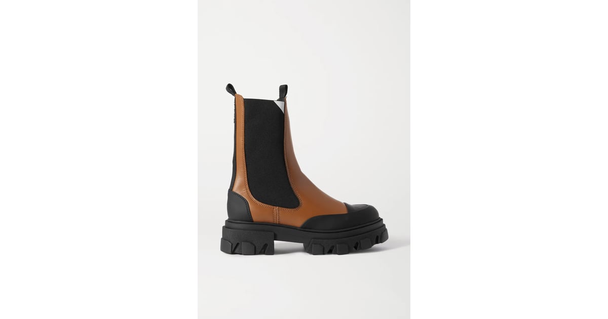 Ganni Rubber-Trimmed Leather Chelsea Boots | The Best Walking Boots For Women 2021 | POPSUGAR 