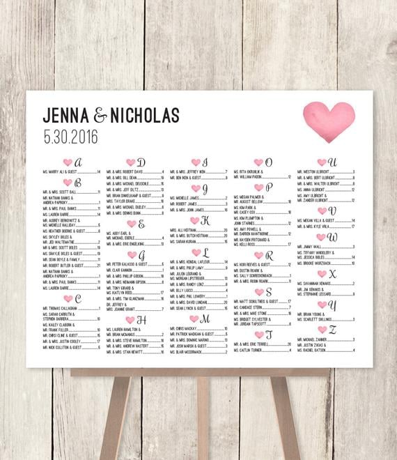 Alphabetical Seating Chart Sign