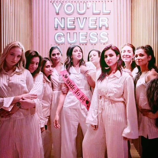 Priyanka Chopra Pink Striped Pajamas at Bachelorette Party