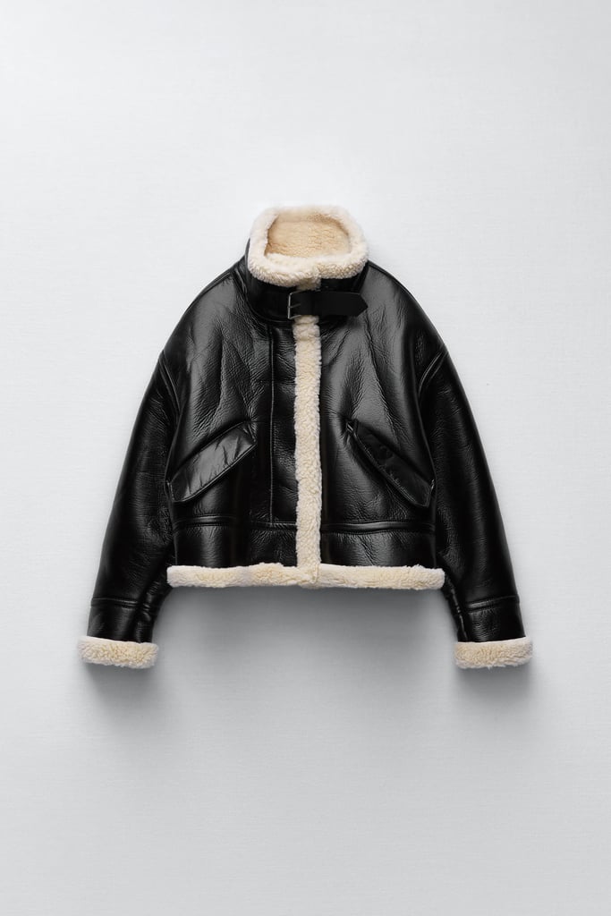 Zara Faux Leather Fleece Collar Jacket