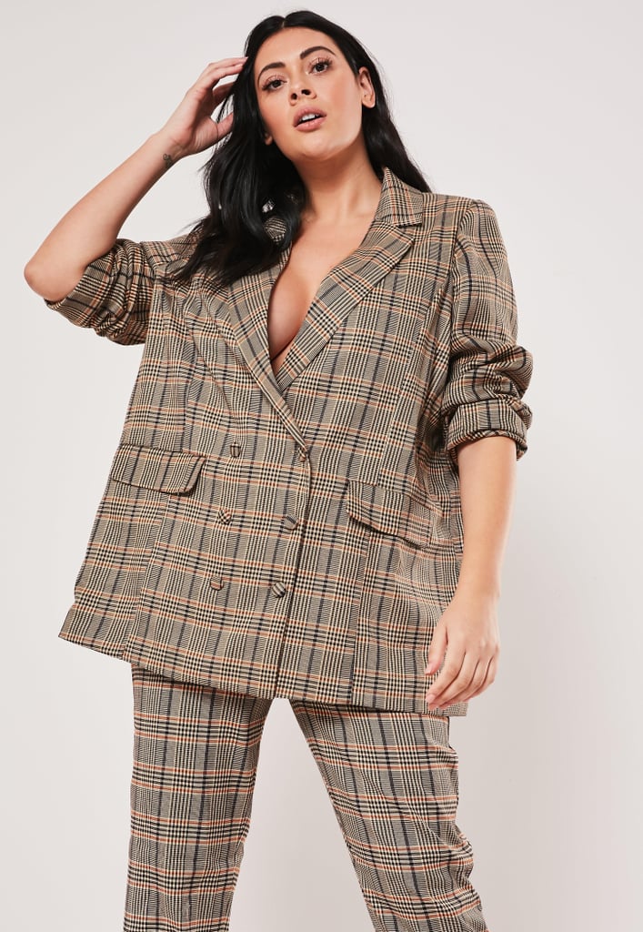 Missguided Plus Size Brown Co Ord Plaid Boyfriend Blazer