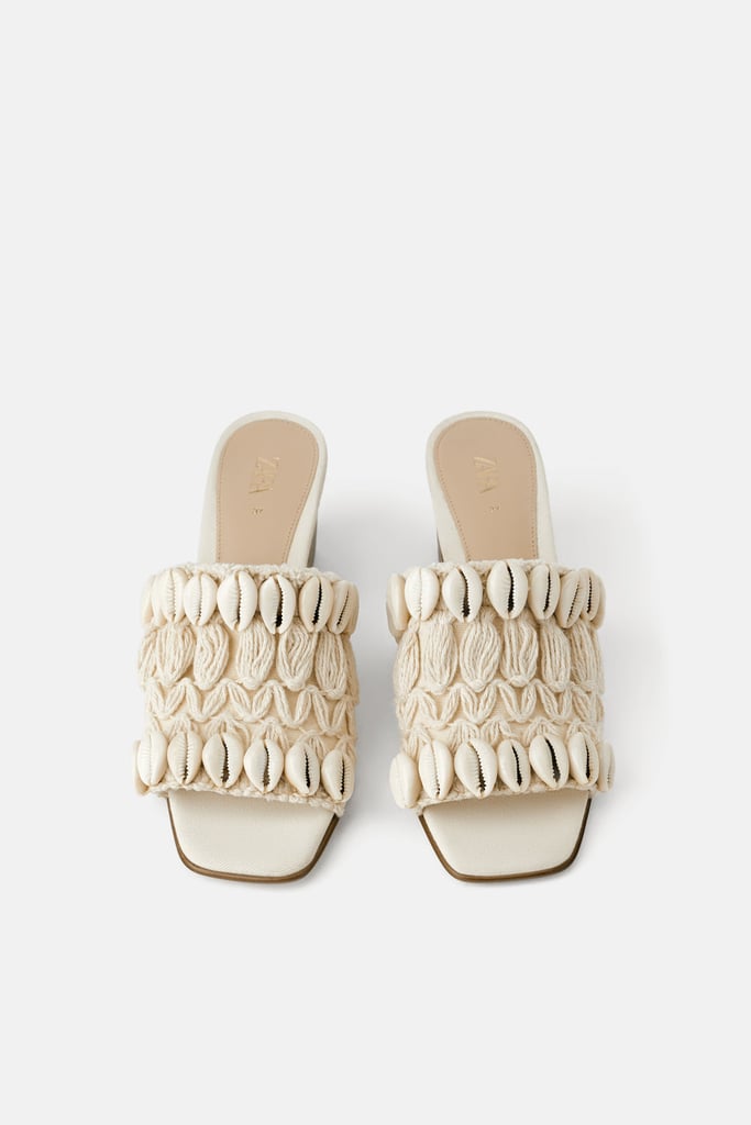 Zara Natural Coloured Heeled Mules With Shells