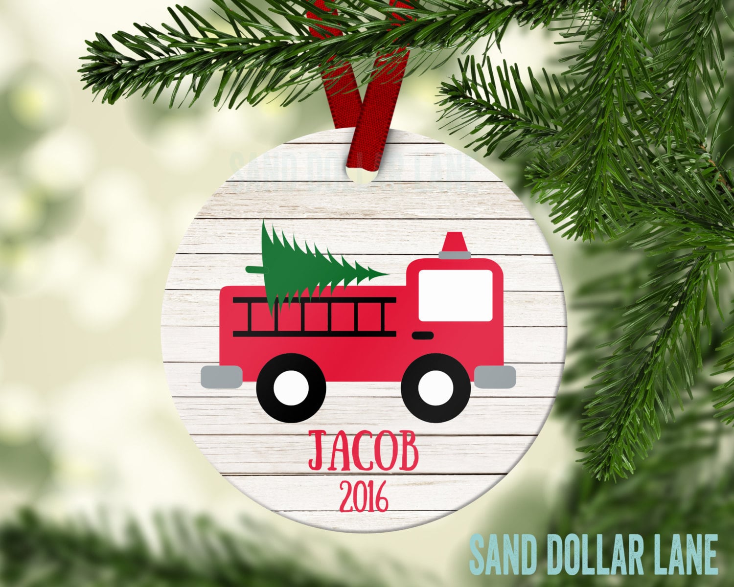 Fire Truck Name Year Ornament 21 Personalized Christmas