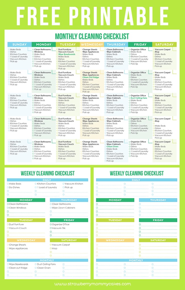 Daily Weekly Monthly Cleaning Checklist Printable