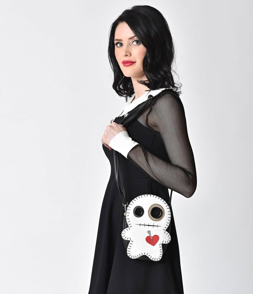 White and Black Vinyl Voodoo Doll Shoulder Handbag