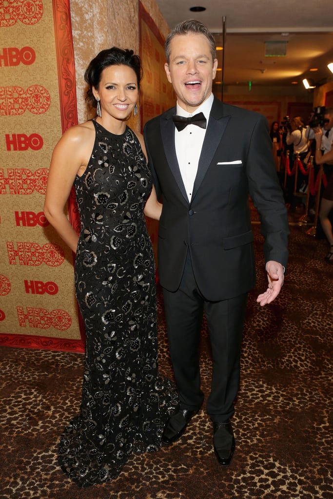 Matt and Luciana Damon got excited on their way into HBO's afterparty.