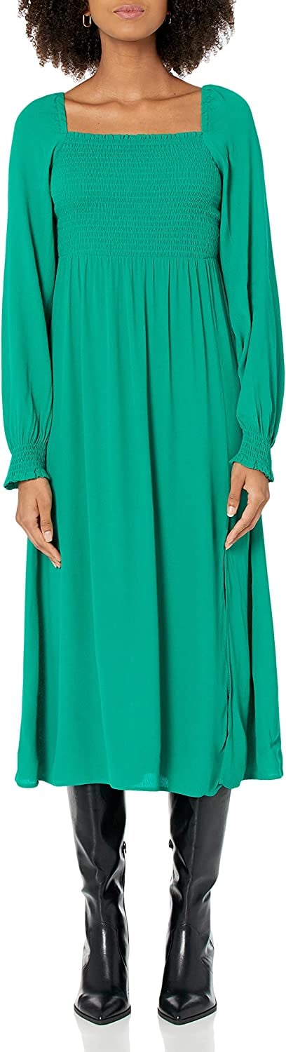 scoop neck long sleeve black dress Black Long Sleeve Square Neck Ruched Double Slit Maxi Dress Small