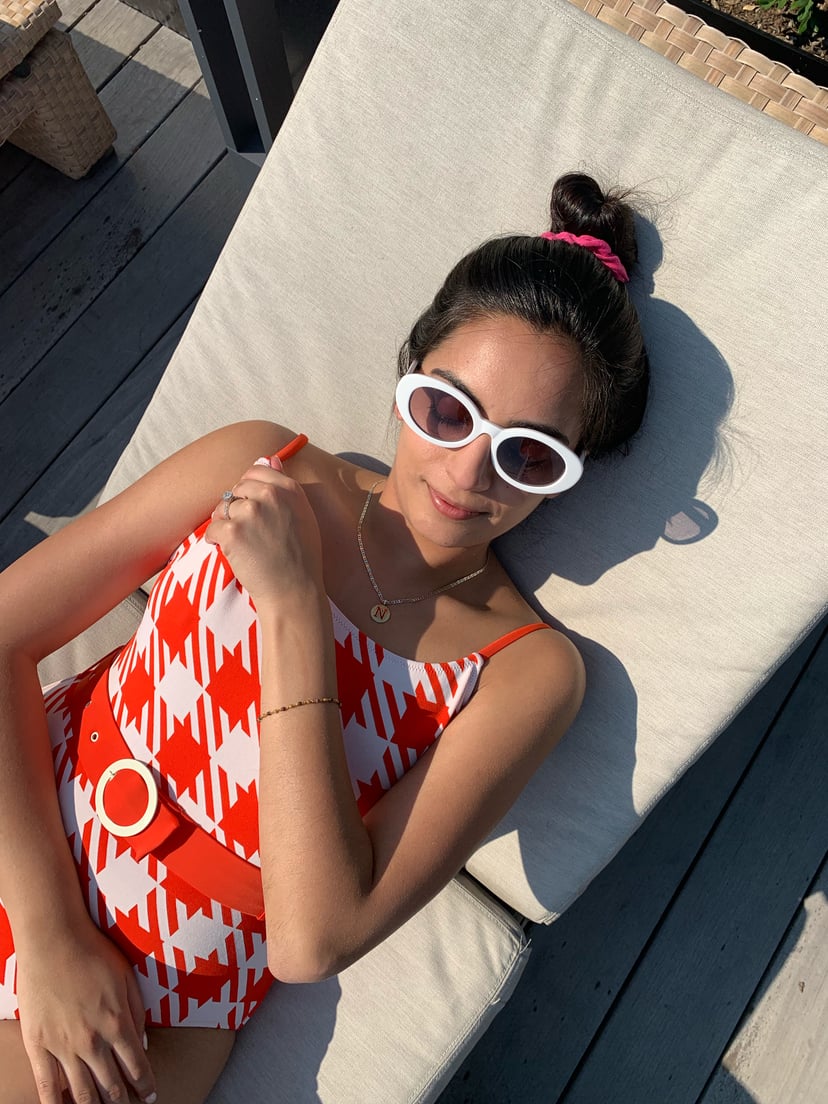 New look polka dot belted swimsuit in rust discount