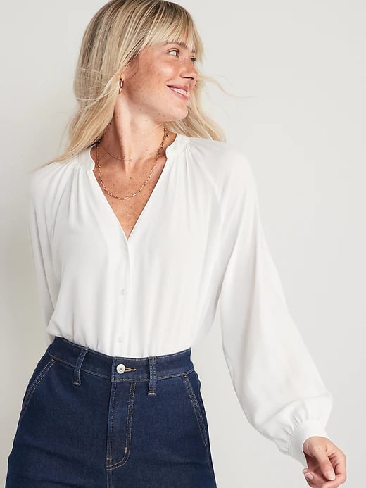 Old Navy Split-Neck Long-Sleeve Button-Front Blouse