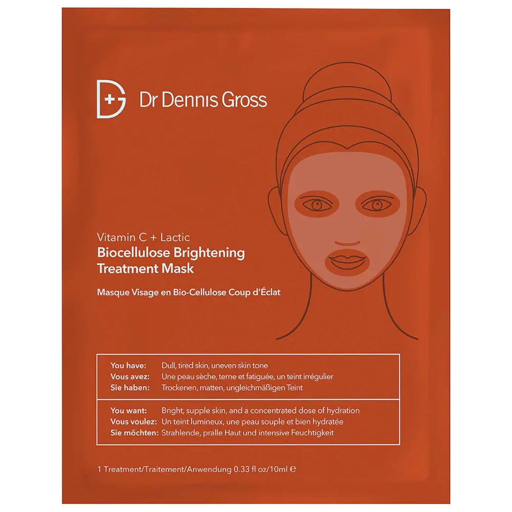 最佳单面具:丹尼斯·格罗斯博士护肤品维生素C乳酸Biocellulose光明治疗面具