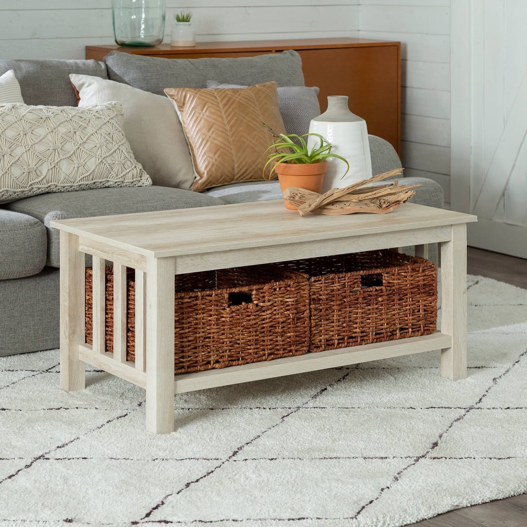 Something With Baskets: Saracina Home Ethan Mission Coffee Table with Woven Baskets