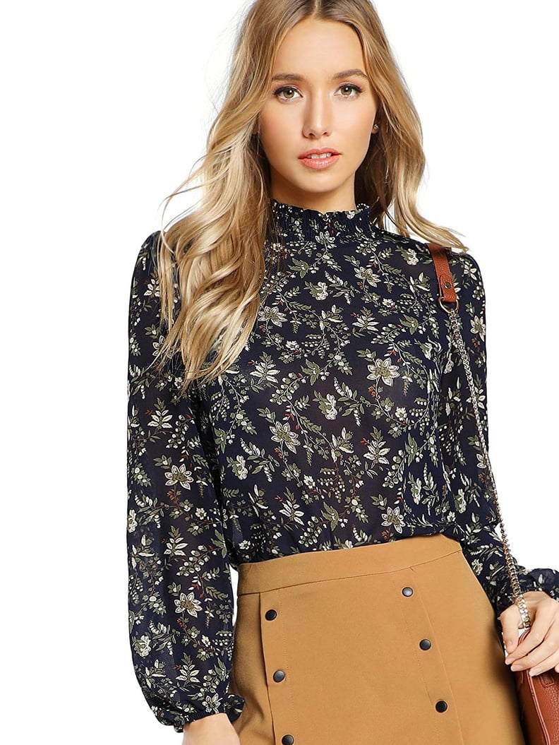 Floerns Floral Print Chiffon Blouse