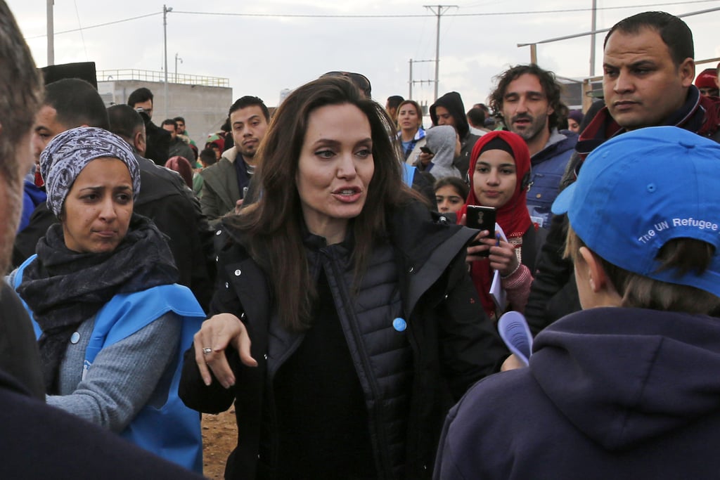 Angelina Jolie Wearing a Black Coat in Jordan