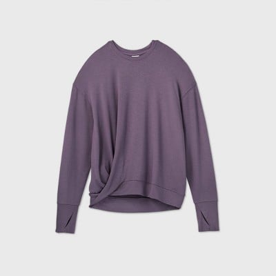 French Terry Twist-Front Crewneck Pullover