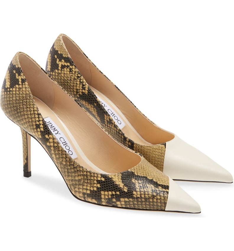 Jimmy Choo Love Asymmetrical Snake Embossed Pumps