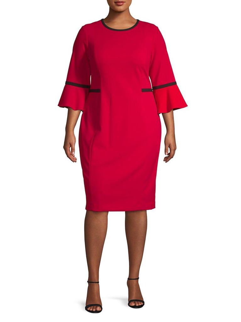 Calvin Klein Red Bell Sleeve Knee Length Dress