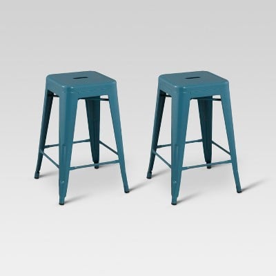 Carlisle 24" Metal Counter Stool - Teal (Set of 2)