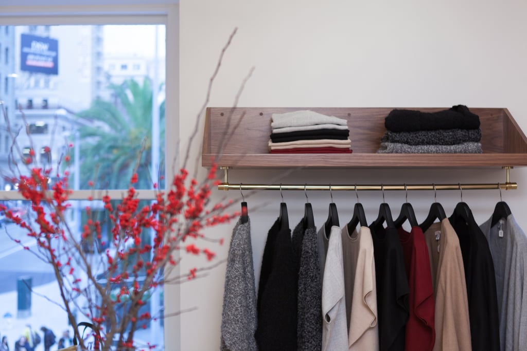 While designer Lauren Nelson used affordable Ikea and West Elm finds in some areas, she splurged on built-in cabinets and shelves since they are essential to displaying Cuyana's products and must stand up to much wear.