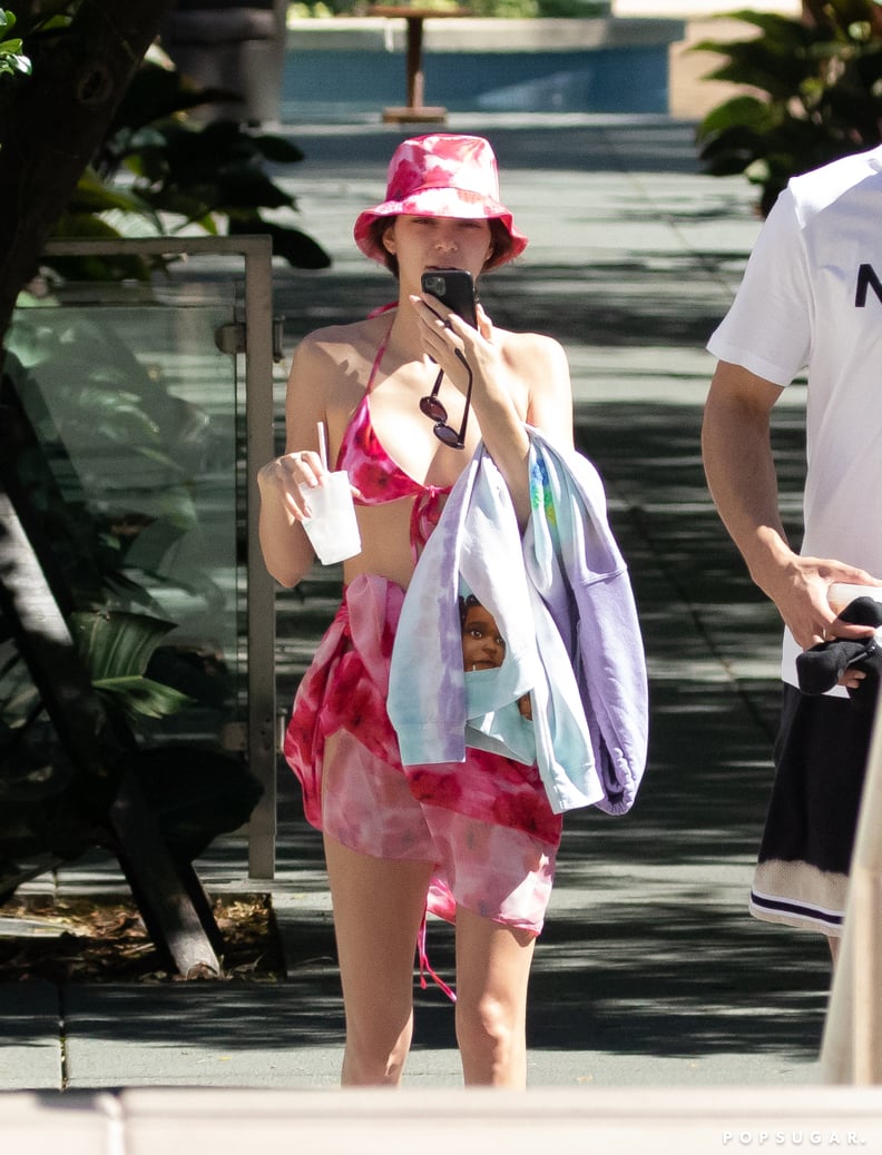 Kendall Jenner Wearing a Tie-Dye Bikini Look at the Pool in Miami